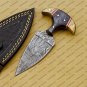 CUSTOM HANDMADE DAMASCUS BLADE HUNTING BOWIE DOUBLE EDGE DAGGER KNIFE AND SHEATH