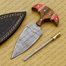 CUSTOM HANDMADE DAMASCUS BLADE HUNTING BOWIE DOUBLE EDGE DAGGER KNIFE AND SHEATH