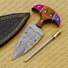 CUSTOM HANDMADE DAMASCUS BLADE HUNTING BOWIE DOUBLE EDGE DAGGER KNIFE AND SHEATH