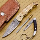 Damascus Folding Hunter Pocket Knife Custom Forged Damascus Steel Bowie Knife Handle Copper Metal