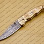 Damascus Folding Hunter Pocket Knife Custom Forged Damascus Steel Bowie Knife Handle Copper Metal