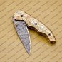 Damascus Folding Hunter Pocket Knife Custom Forged Damascus Steel Bowie Knife Handle Copper Metal