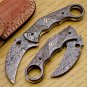 Custom Hand Made Damascus Steel Folding Pocket Karambit Knife Beautiful Handle Damascus with Cover
