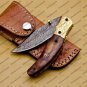 Personalized Custom Damascus Steel Folding Pocket Knife with Free Damascus Keychain Handle Bone