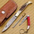 Damascus Laguiole Knife Handmade Damascus Pocket Knives Stage Insert Knife USA Made with Sheath