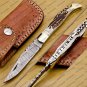 Damascus Laguiole Knife Handmade Damascus Pocket Knives Stage Insert Knife USA Made with Sheath