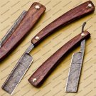 Damascus Folding Pocket Custom Blade Straight Razor very sharp with leather sheath