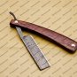 Damascus Folding Pocket Custom Blade Straight Razor very sharp with leather sheath