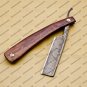 Damascus Folding Pocket Custom Blade Straight Razor very sharp with leather sheath
