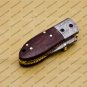 Custom Damascus Steel Folding Pocket Knife with Free Keychain Handle Kowa Wood with Leather Sheeth