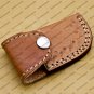 Custom Damascus Steel Folding Pocket Knife with Free Keychain Handle Kowa Wood with Leather Sheeth