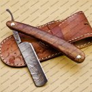 Damascus Folding Pocket Custom Blade Straight Razor very sharp best shave Razor with leather sheath
