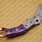 Personalized Damascus Folding Pocket Knife Karambit Knife Hunting Knife Handle Wood with Keychain