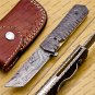 Custom Hand Made Damascus Steel Lxuary Knife Folding Pocket Knife Hunting Knife with Leather Sheeth