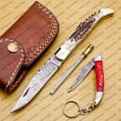 Custom Damascus Laguiole Knife Handmade Damascus Pocket Knives Stage Insert Knife Usa Made + Sheath
