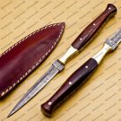 Custom Forged Hunter Knife Damascus Steel Boot Throwing Dagger Hunting Knife Bone and Brass + Cover