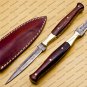 Custom Forged Hunter Knife Damascus Steel Boot Throwing Dagger Hunting Knife Bone and Brass + Cover