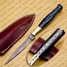 Custom Forged Hunter Knife Damascus Steel Boot Throwing Dagger Hunting Knife Bone and Brass + Cover