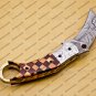 Damascus Folding Pocket knife Karambit red color Knife Hunting knife Handle Wood +Damascus Keychain