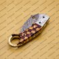 Damascus Folding Pocket knife Karambit red color Knife Hunting knife Handle Wood +Damascus Keychain