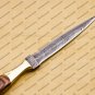 Custom Forged Hunter Knife Damascus Steel Boot Throwing Dagger Hunting Knife Bone and Brass + Cover