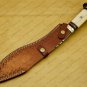 Custom Forged Hunter Knife Damascus Steel Bowie Knife Handle Deer Antlar Wood with Leather Sheath