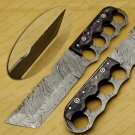 Custom Forged Hunter Knife Damascus Steel Hammered Bowie Knife Handle Tali Wood With Leather Sheath