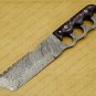 Custom Forged Hunter Knife Damascus Steel Hammered Bowie Knife Handle Tali Wood With Leather Sheath