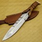 Personalized Custom Forged Hunter Knife Carban Steel Bowie Knife Handle Walnut Wood + Leather Sheath