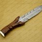Personalized Custom Forged Hunter Knife Carban Steel Bowie Knife Handle Walnut Wood + Leather Sheath