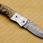 Damascus Folding Pocket Knife Hunting Knife 100% Damascus Steel Handle Ram Horn Pocket Clip Sheath