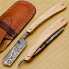 Damascus Folding Pocket Custom Straight Razor Damascus steel very sharp handle made of kowa wood