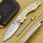 Damascus Folding Hunter Pocket Knife Custom Forged Damascus Steel Bowie Knife Handle Copper Metal