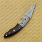 Personalized Custom Damascus Steel Folding Pocket Knife with Handle Kowa Wood with Leather Sheath