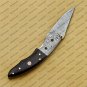 Personalized Custom Damascus Steel Folding Pocket Knife with Handle Kowa Wood with Leather Sheath
