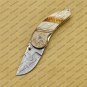 Custom Damascus Steel Folding Pocket Knife with Free Keychain Handle Kowa Wood with Leather Sheeth