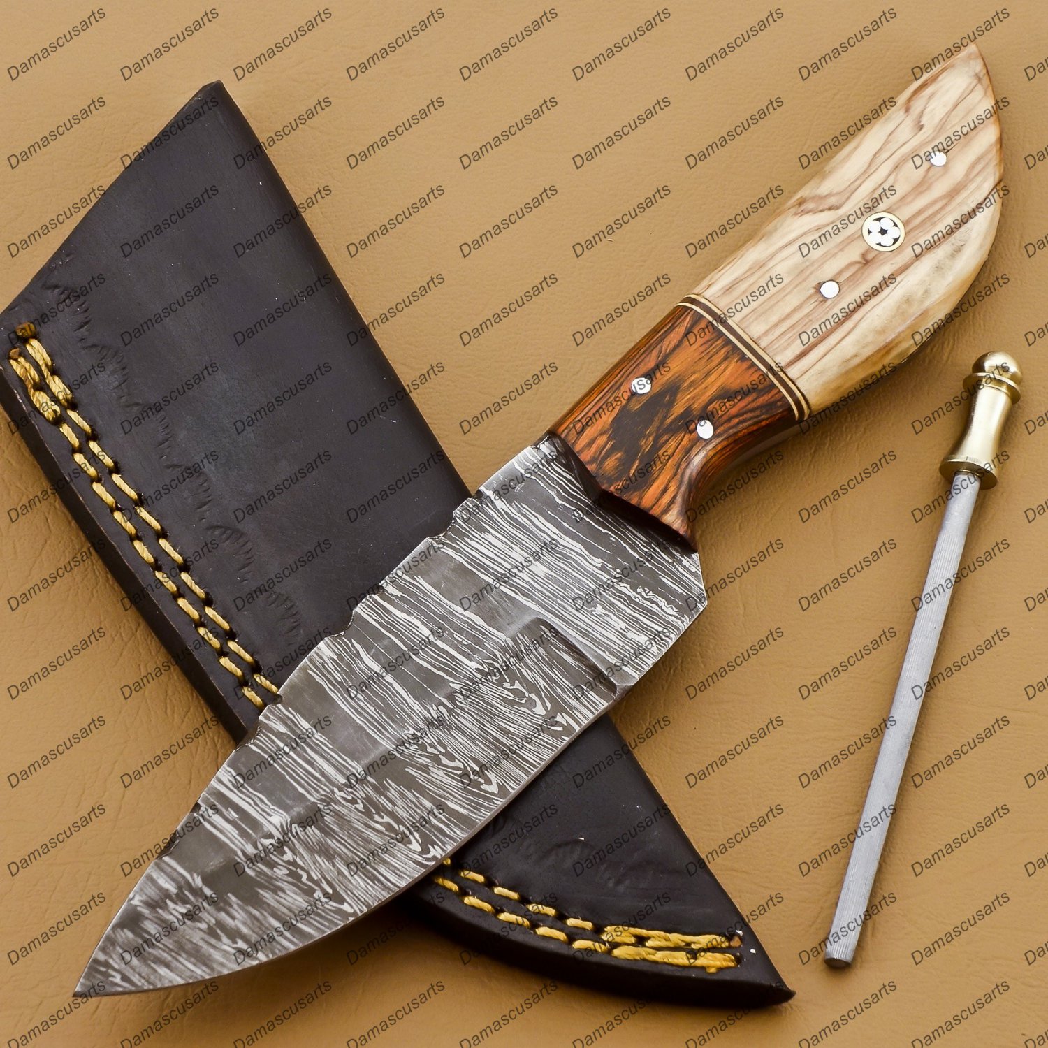 Customize Custom Hand Made Forged Hunter Knife Damascus Steel Bowie Knife Handle with Leather Sheath