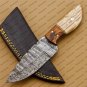 Customize Custom Hand Made Forged Hunter Knife Damascus Steel Bowie Knife Handle with Leather Sheath