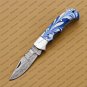 Customize Damascus Pocket Folding Knife, Groomsmen Gifts Anniversary Gift Leather Sheath