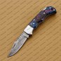 Customize Damascus Pocket Folding Knife, Groomsmen Gifts Anniversary Gift Leather Sheath