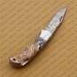 Customize Damascus Pocket Folding Knife, Groomsmen Gifts Anniversary Gift Leather Sheath