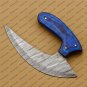 Damascus Chef Kitchen Ulu Knife Chef Knife Heavy Duty Damascus Handle Blue Koa Wood + Leather Sheath
