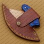 Damascus Chef Kitchen Ulu Knife Chef Knife Heavy Duty Damascus Handle Blue Koa Wood + Leather Sheath