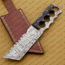 Custom Forged Hunter Knife Damascus Steel Hammered Bowie Knife Handle Tali Wood With Leather Sheath