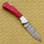 Customize Damascus Pocket Folding Knife, Groomsmen Gifts Anniversary Gift Leather Sheath