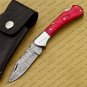 Customize Damascus Pocket Folding Knife, Groomsmen Gifts Anniversary Gift Leather Sheath