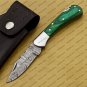 Customize Damascus Pocket Folding Knife, Groomsmen Gifts Anniversary Gift Leather Sheath