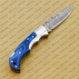Customize Damascus Pocket Folding Knife, Groomsmen Gifts Anniversary Gift Leather Sheath