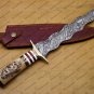 Beautiful Custom Handmade Damascus Steel Dagger Knife with Leather Sheath