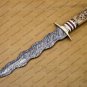 Beautiful Custom Handmade Damascus Steel Dagger Knife with Leather Sheath